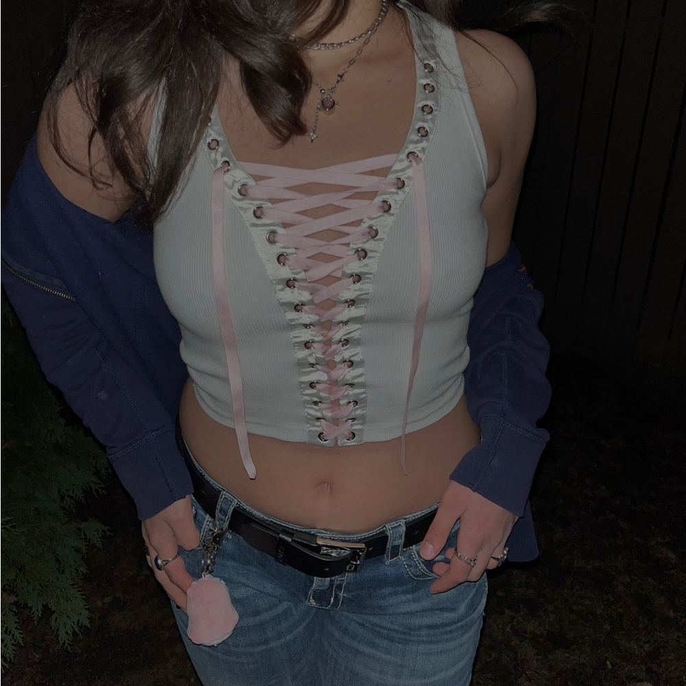 Named Collective White Lace-Up Tank Top